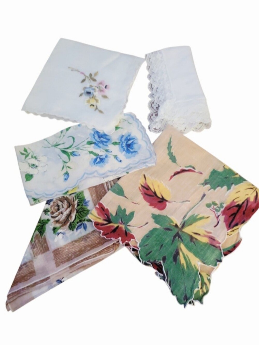 Vintage Hankerchief Leaf Floral Lace 5 Piece Lot